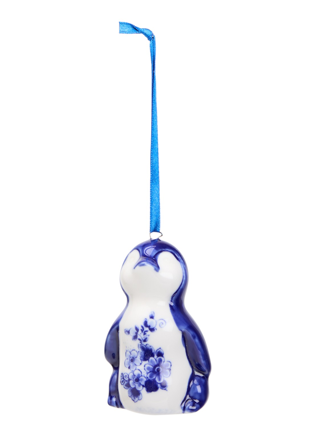 Heinen Delfts Blauw Pinguin kersthanger 8 cm - voorkant 2 multicolor