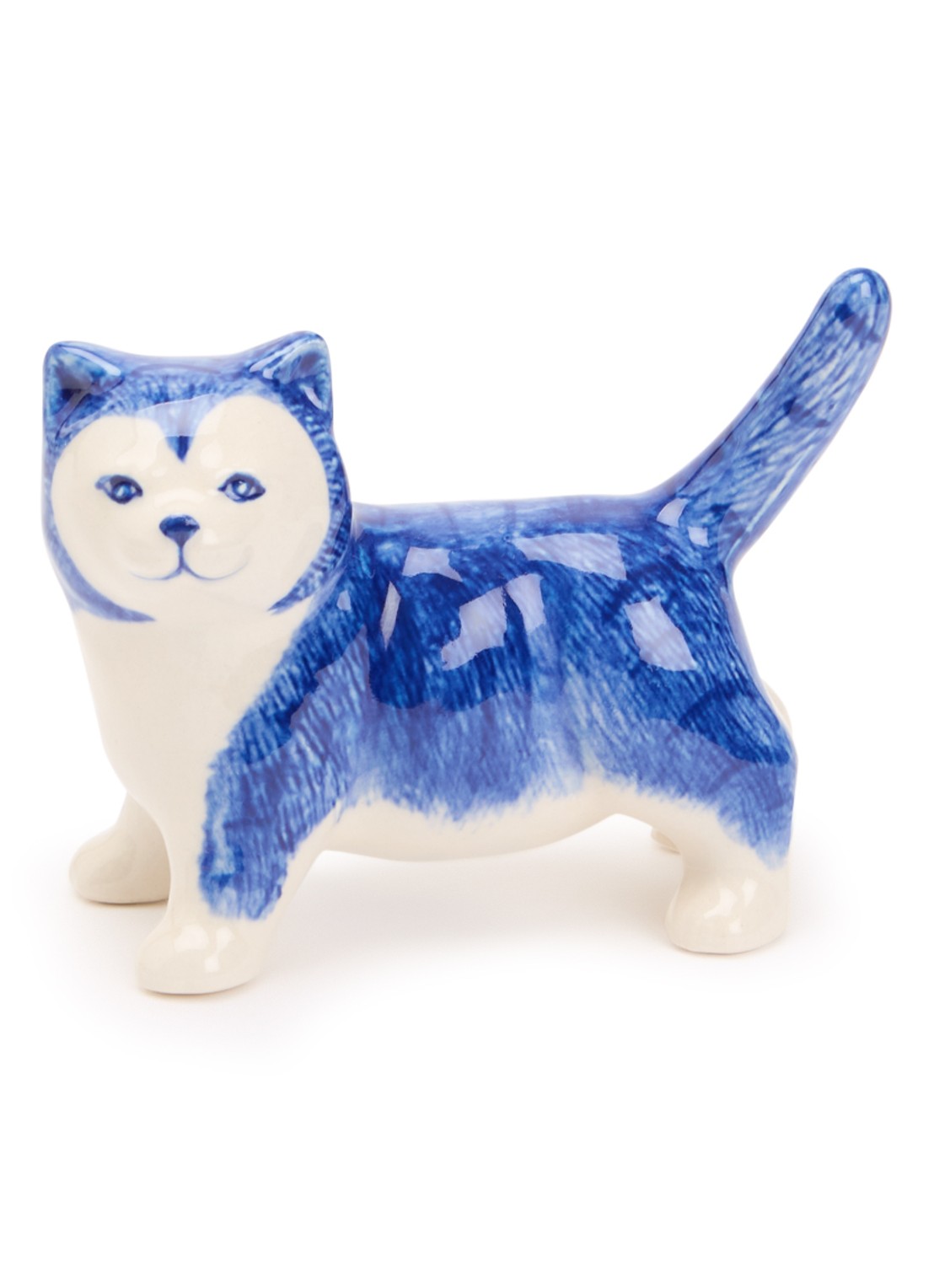 Heinen Delfts Blauw Poes ornament 9 cm - voorkant donkerblauw