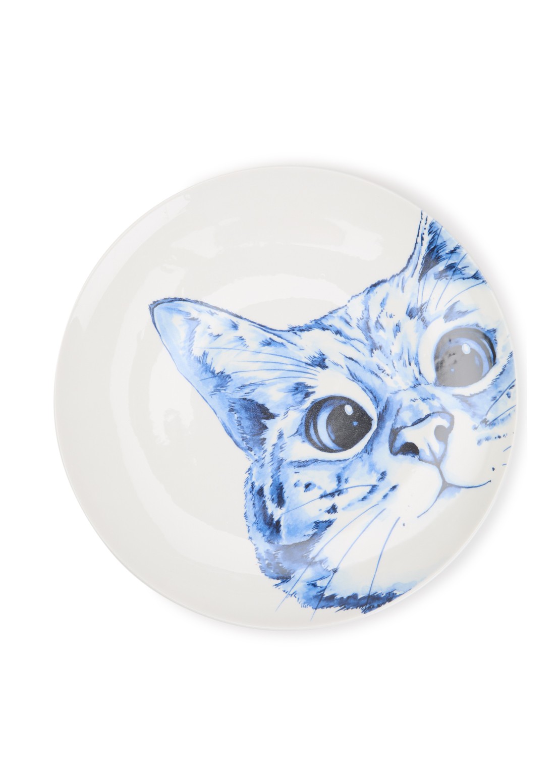 Heinen Delfts Blauw Poes wandbord decoratie 31 cm  - voorkant blauw