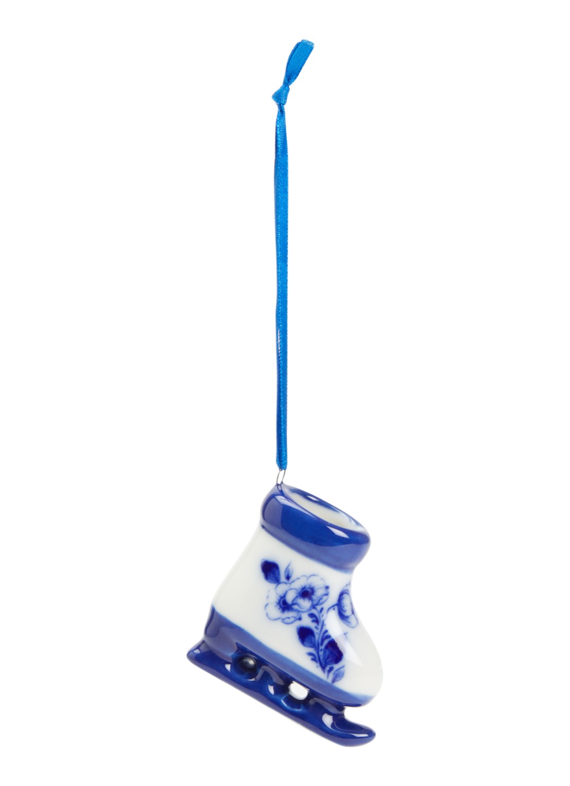 Heinen Delfts Blauw Schaats kersthanger 5 cm - voorkant 2 gebroken wit