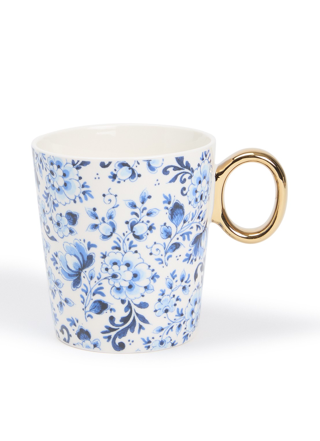 Heinen Delfts Blauw Sierlijke Bloem kopje 30 cl - voorkant blauw