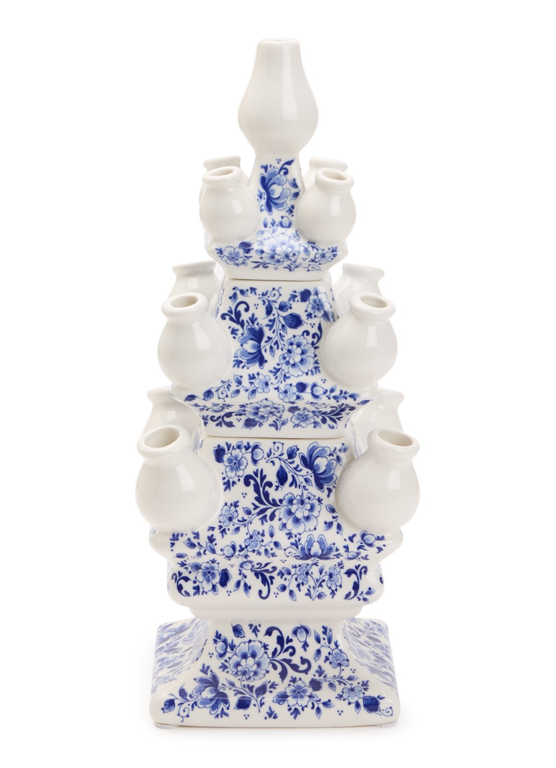 Heinen Delfts Blauw Sierlijke Bloem vaas 40 cm - voorkant blauw