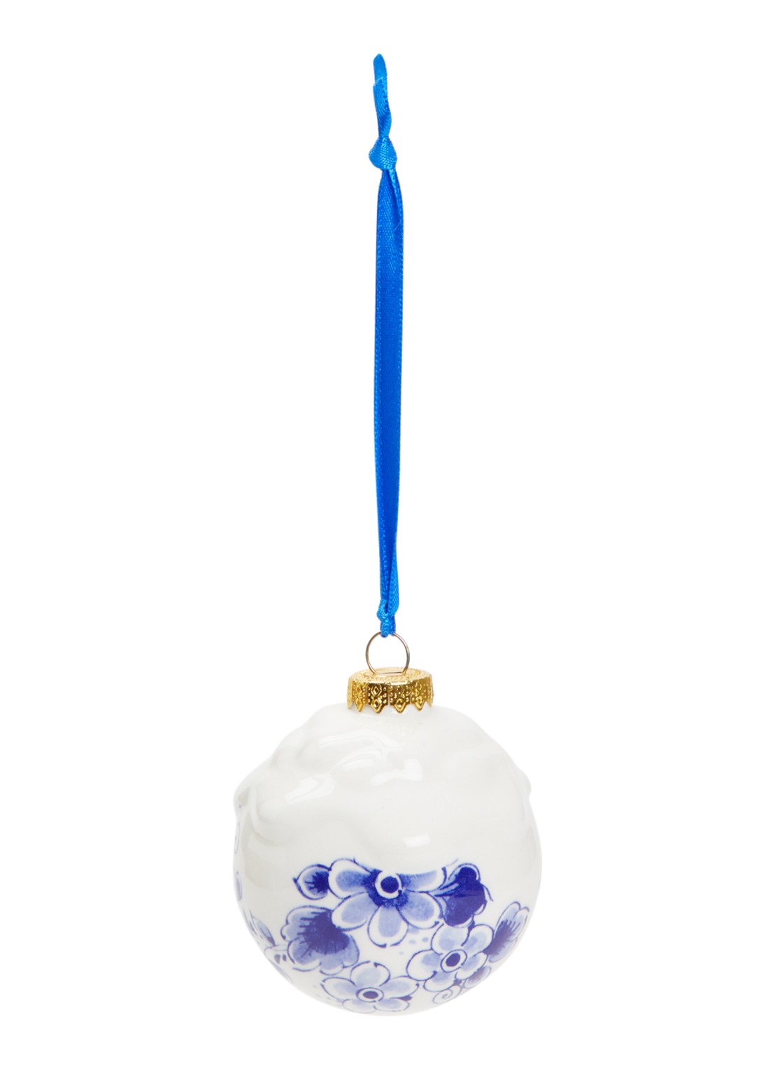 Heinen Delfts Blauw Sneeuw kerstbal 8 cm - voorkant gebroken wit