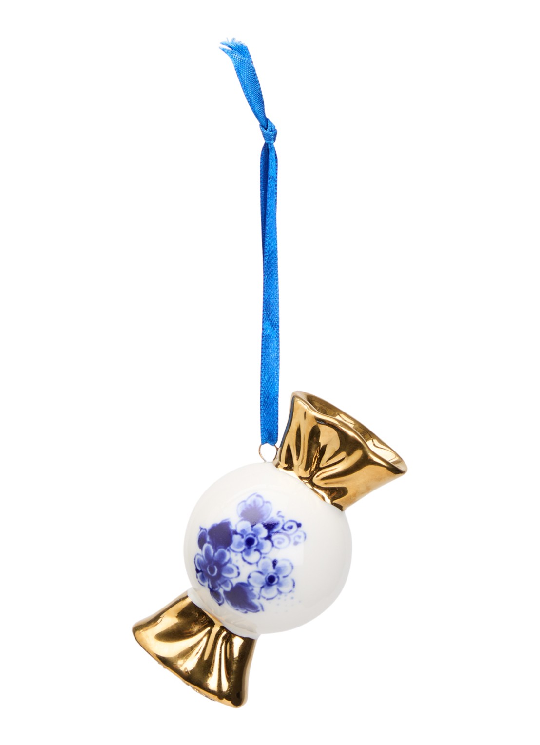 Heinen Delfts Blauw Snoepje kersthanger 7,5 cm - voorkant 2 gebroken wit