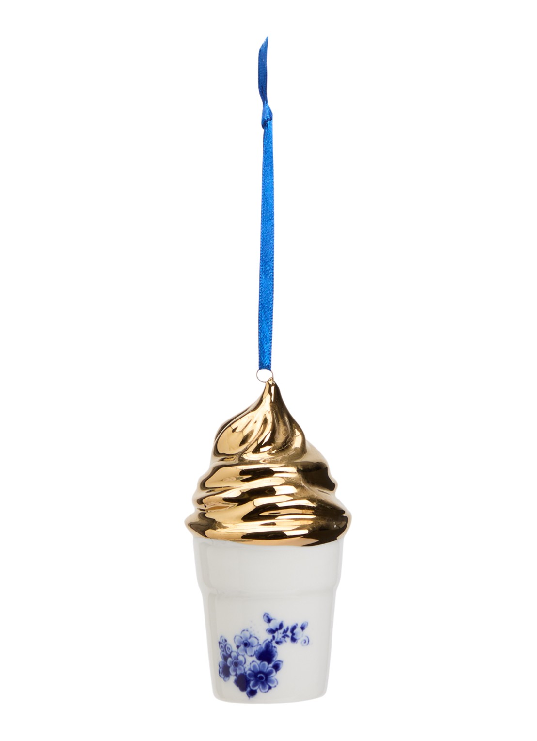 Heinen Delfts Blauw Softijsje kersthanger 9,5 cm - voorkant 2 goud