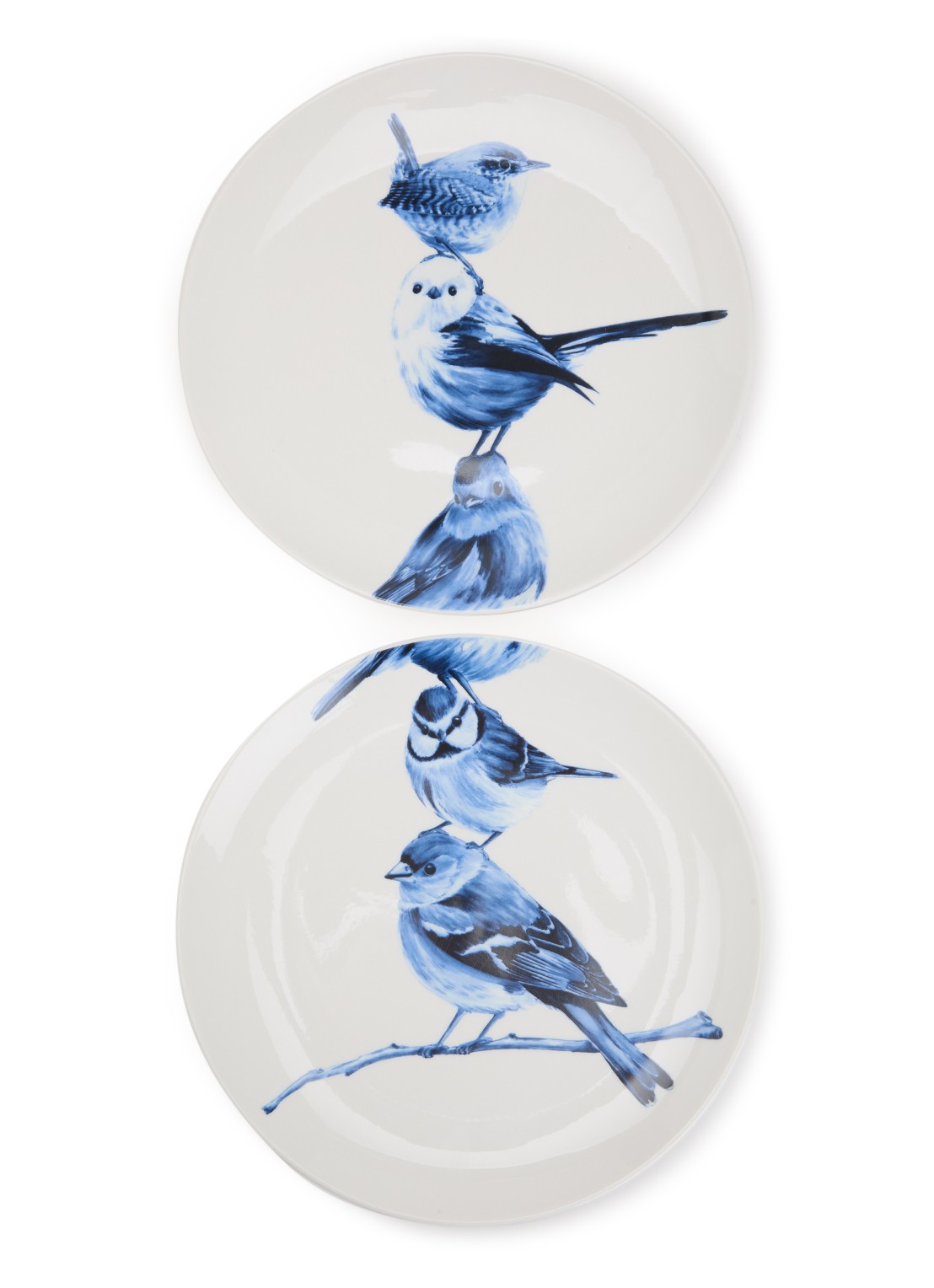 Heinen Delfts Blauw Stapeltje Vogels tweeluik wandbord 26 cm 2-delig  - voorkant blauw