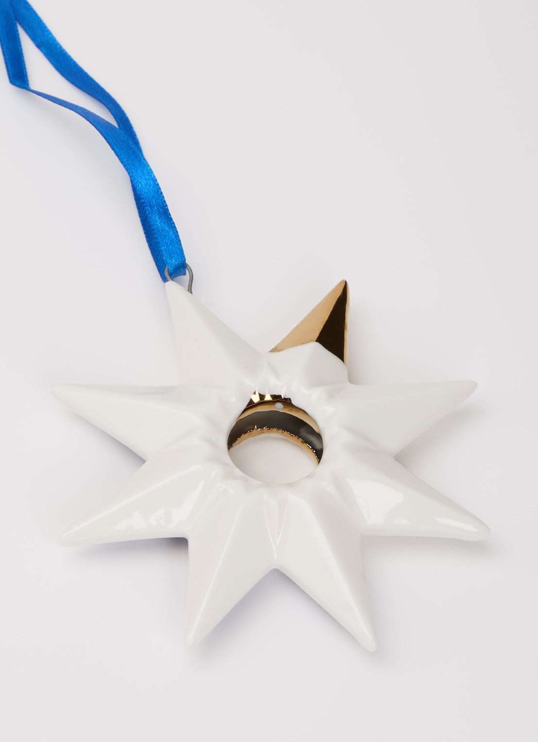 Heinen Delfts Blauw Ster 1 kersthanger 9,5 cm - detail 2 gebroken wit