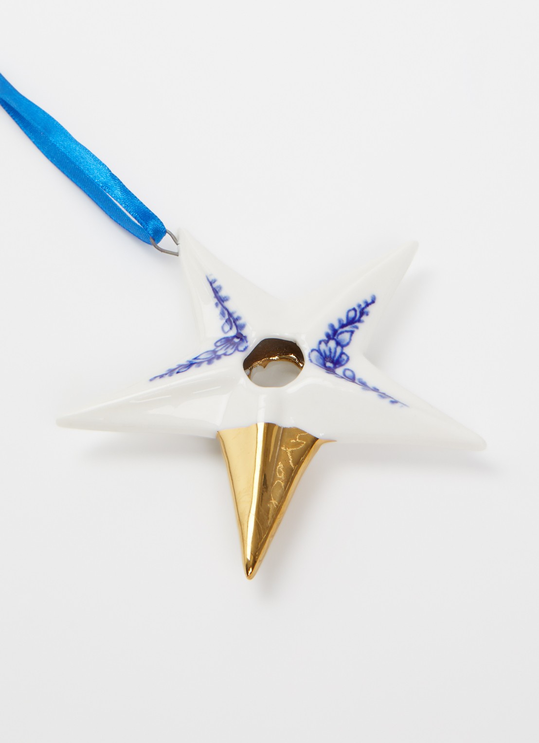Heinen Delfts Blauw Ster kersthanger 8,5 cm - detail 2 gebroken wit