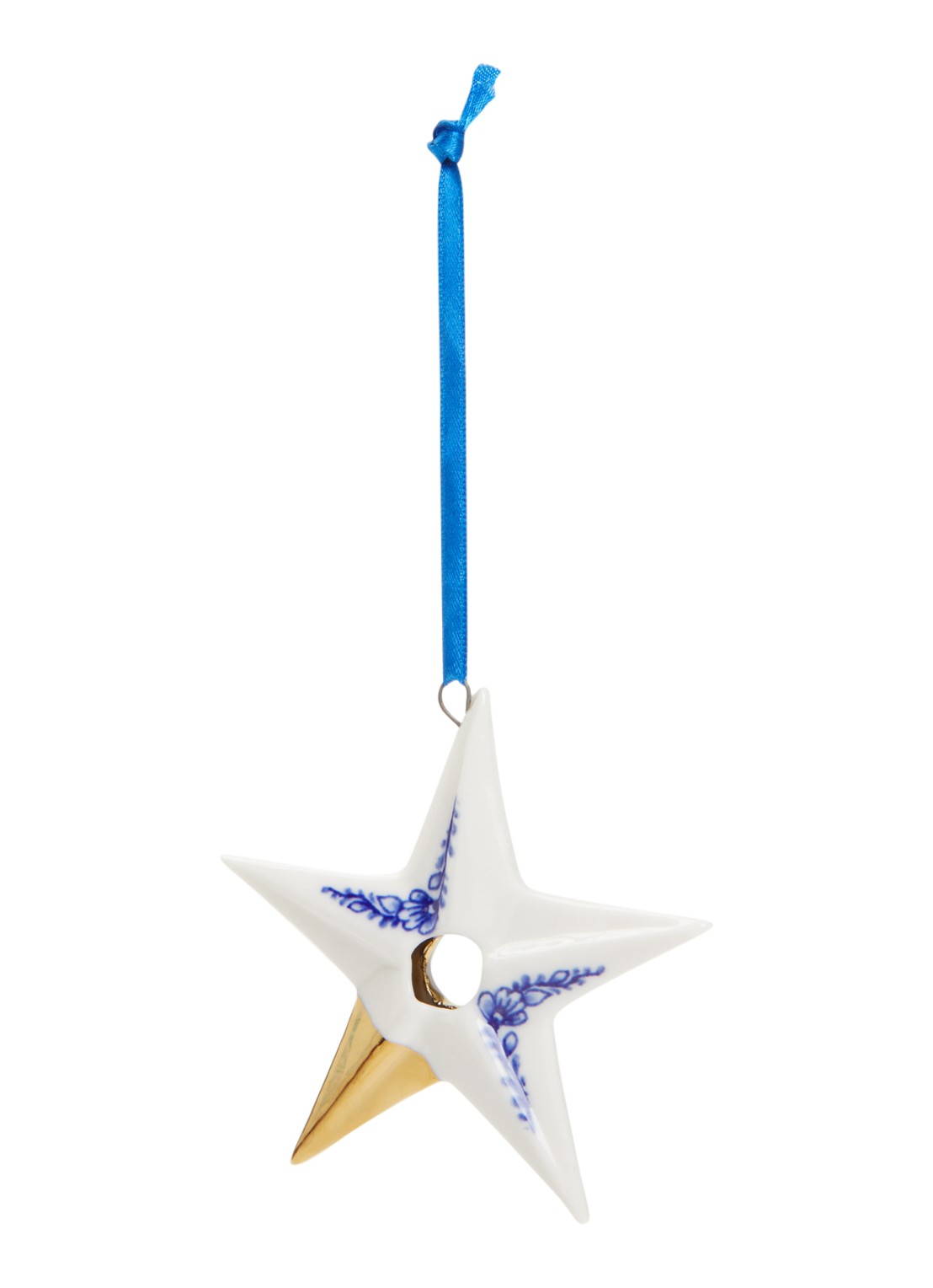 Heinen Delfts Blauw Ster kersthanger 8,5 cm - voorkant gebroken wit