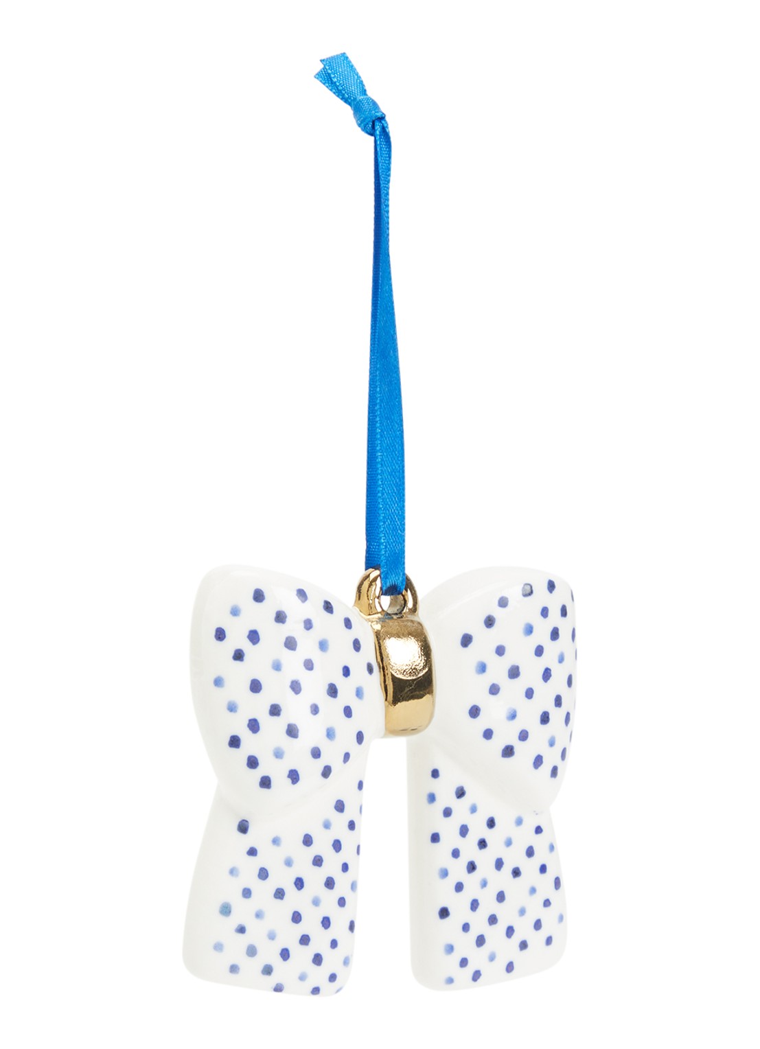 Heinen Delfts Blauw Strik Stippen kersthanger 7,5 cm - voorkant 2 gebroken wit