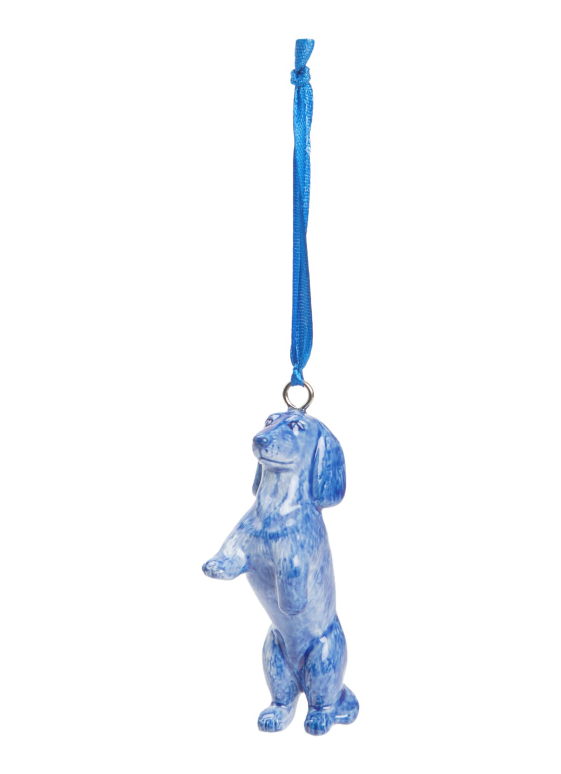 Heinen Delfts Blauw Teckel Nhaan Bedelen kersthanger 9 cm - voorkant 2 royalblauw