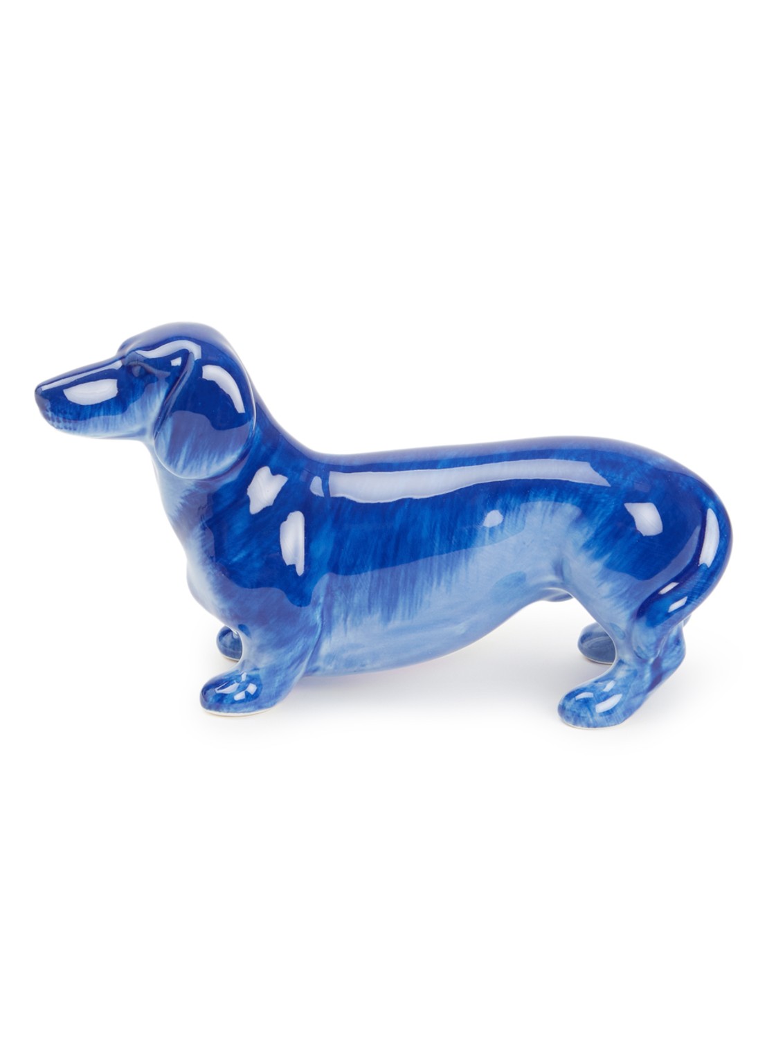 Heinen Delfts Blauw Teckel ornament 9 cm - voorkant donkerblauw