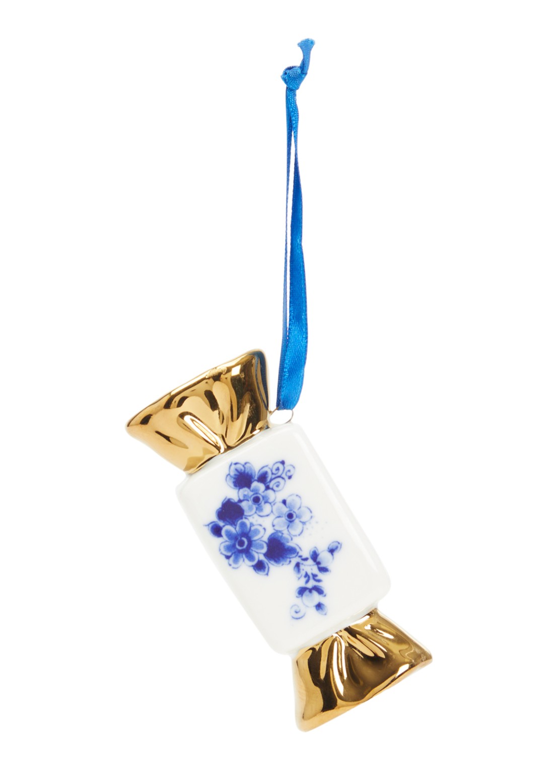 Heinen Delfts Blauw Toffee Goud kersthanger 7,5 cm - voorkant 2 gebroken wit
