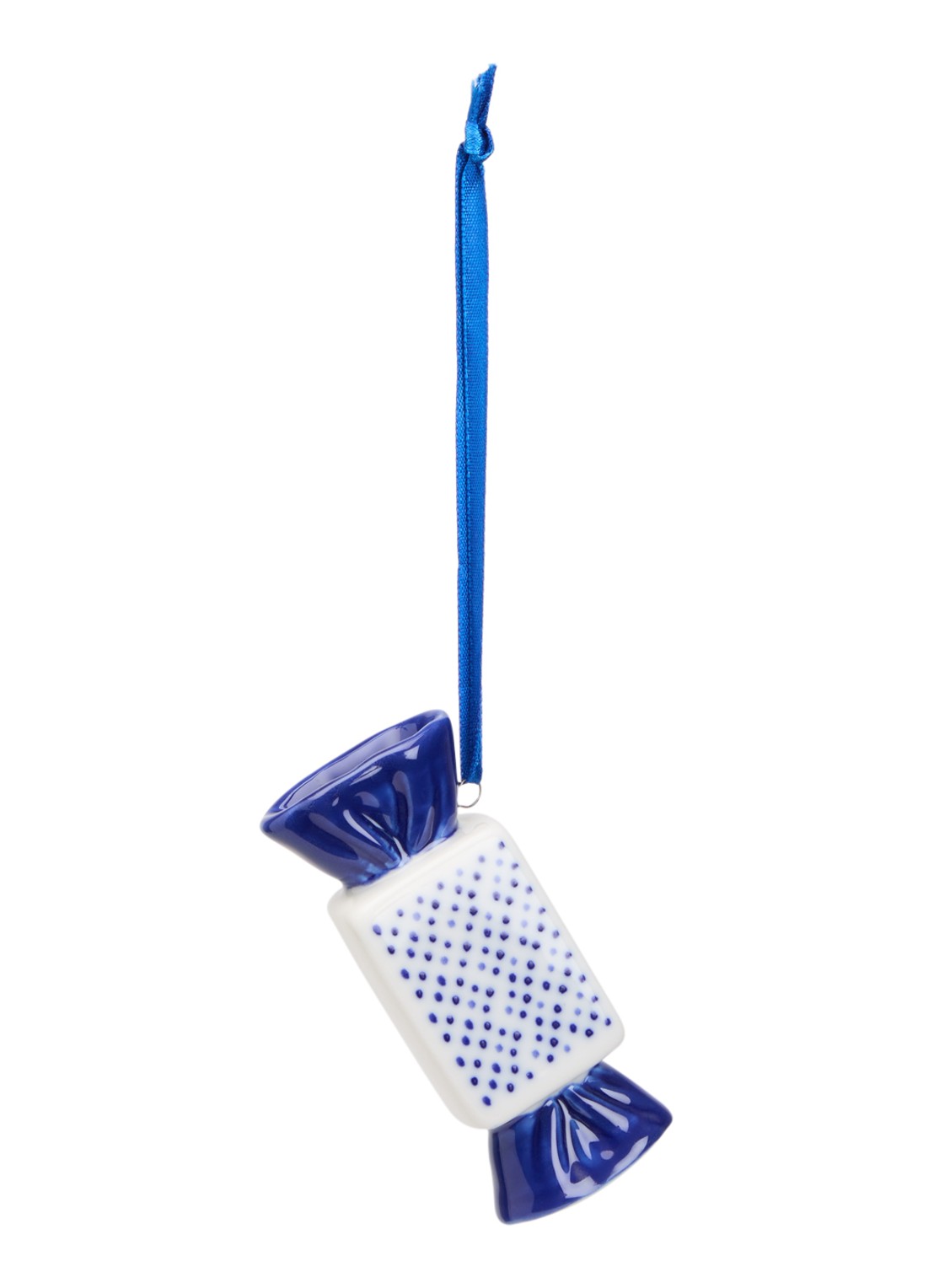 Heinen Delfts Blauw Toffee kersthanger 7,5 cm - voorkant gebroken wit