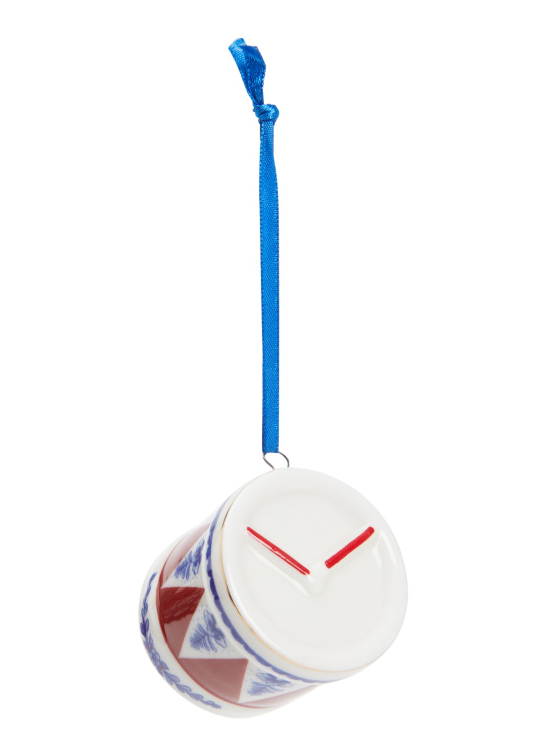 Heinen Delfts Blauw Trommel kersthanger 4,5 cm - voorkant 2 rood