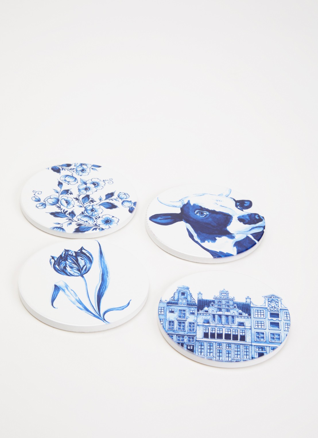 Heinen Delfts Blauw Typisch Hollands onderzetter van keramiek set van 4 - voorkant 2 blauw