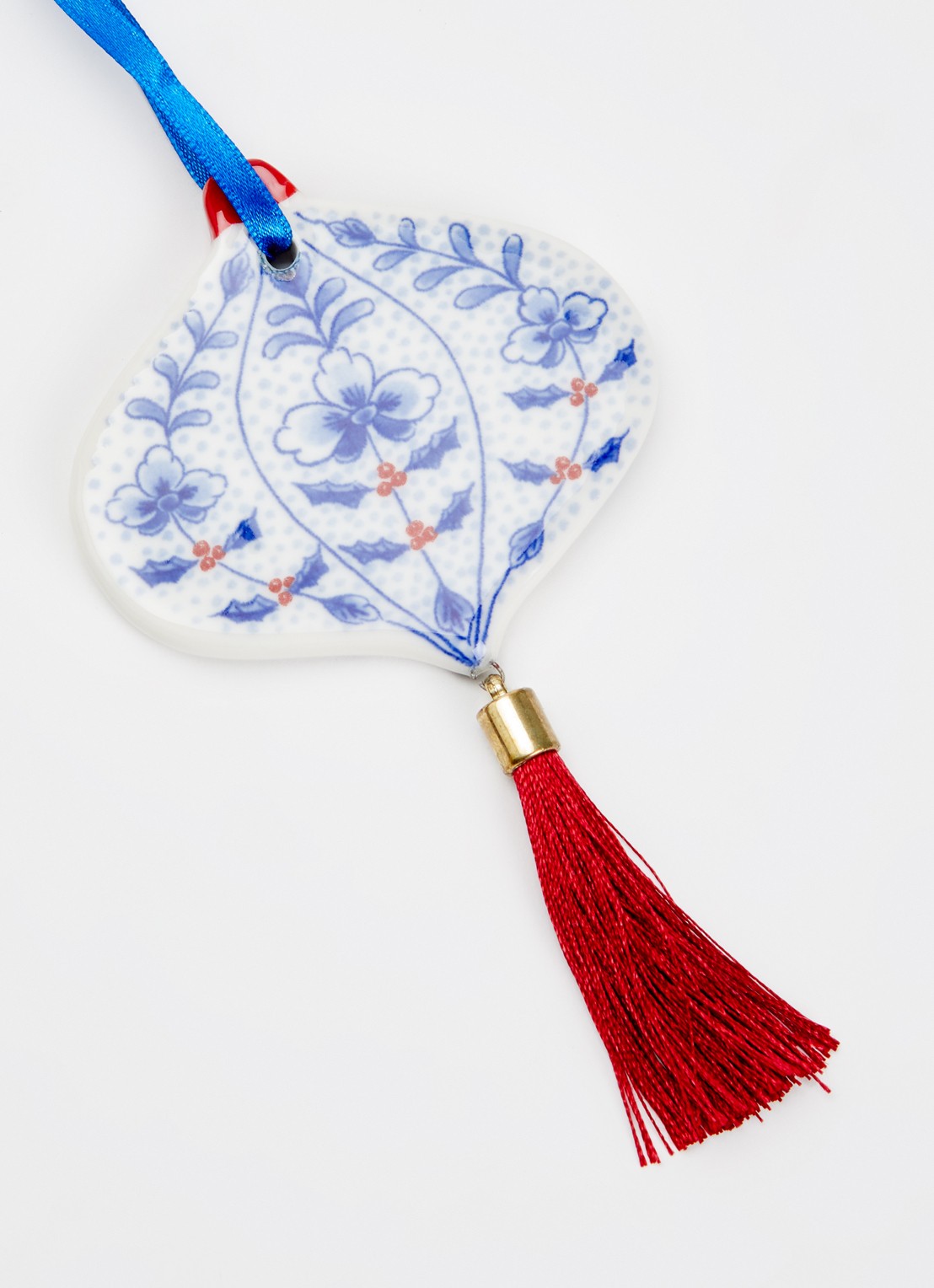 Heinen Delfts Blauw Ui kersthanger plat 6,5 cm - detail gebroken wit