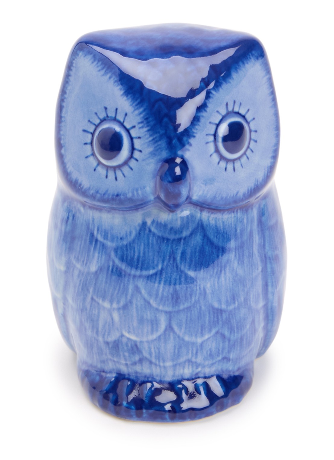 Heinen Delfts Blauw Uil ornament 10 cm - voorkant donkerblauw