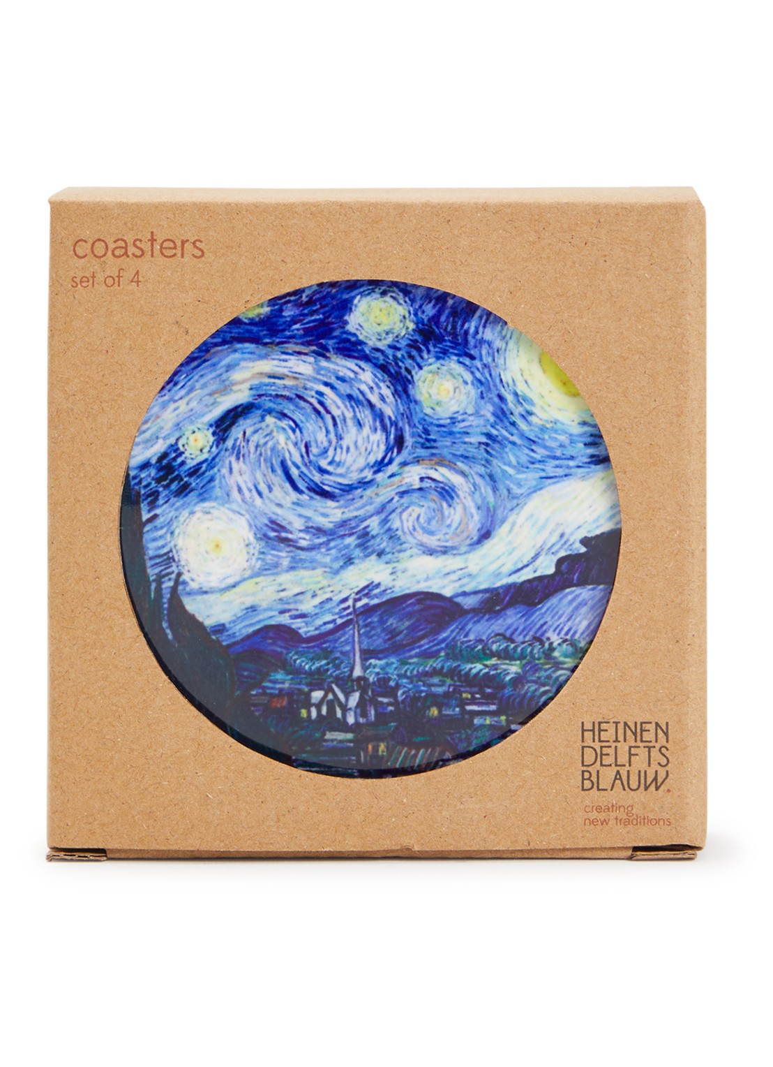 Heinen Delfts Blauw Van Gogh onderzetter set van 4 - voorkant blauw