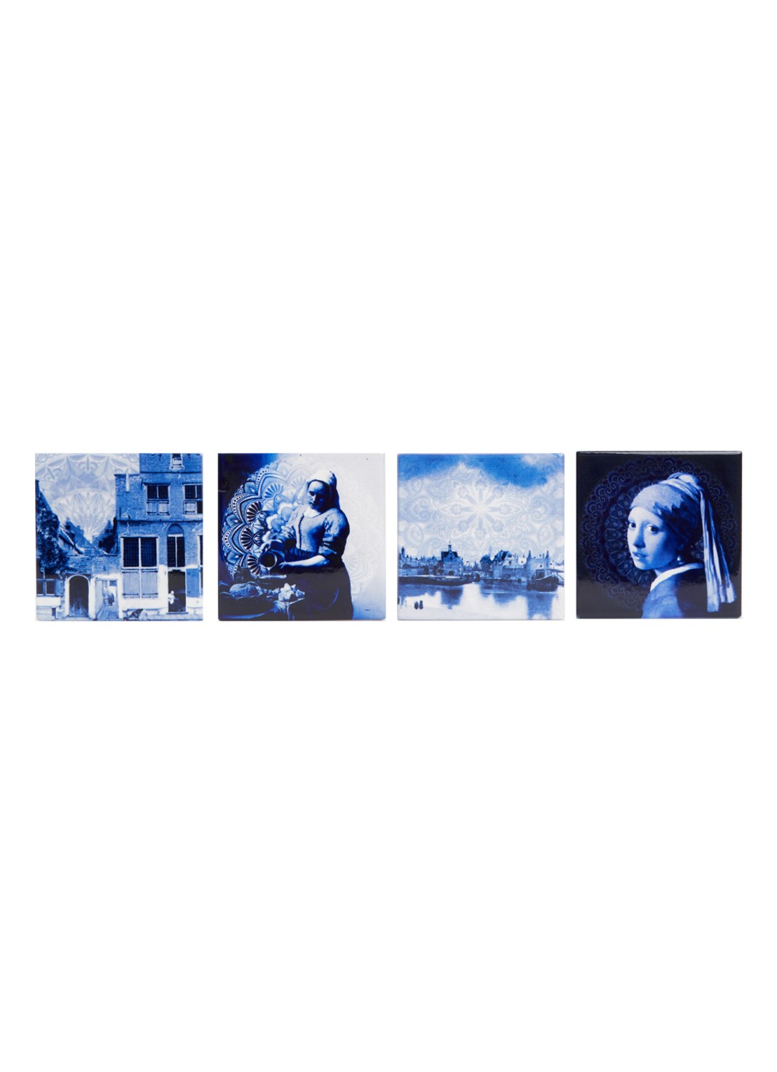Heinen Delfts Blauw Vermeer onderzetter van keramiek set van 4 - voorkant blauw