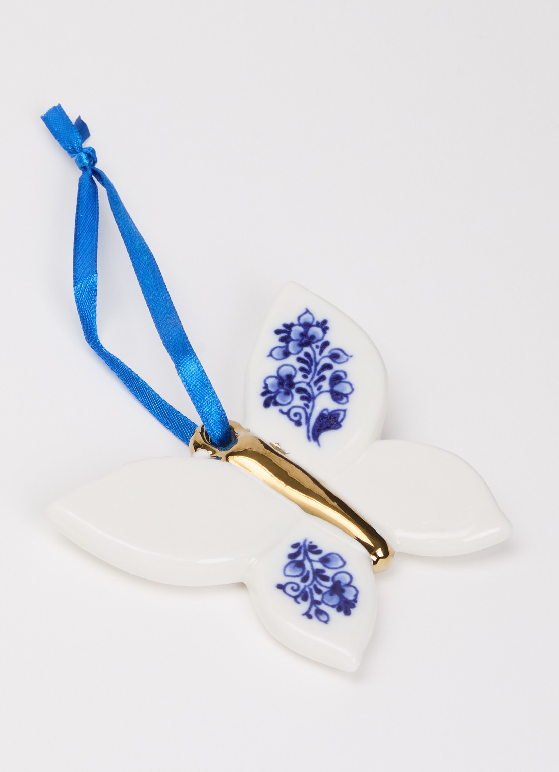 Heinen Delfts Blauw Vlinder kersthanger 6 cm - detail 2 gebroken wit