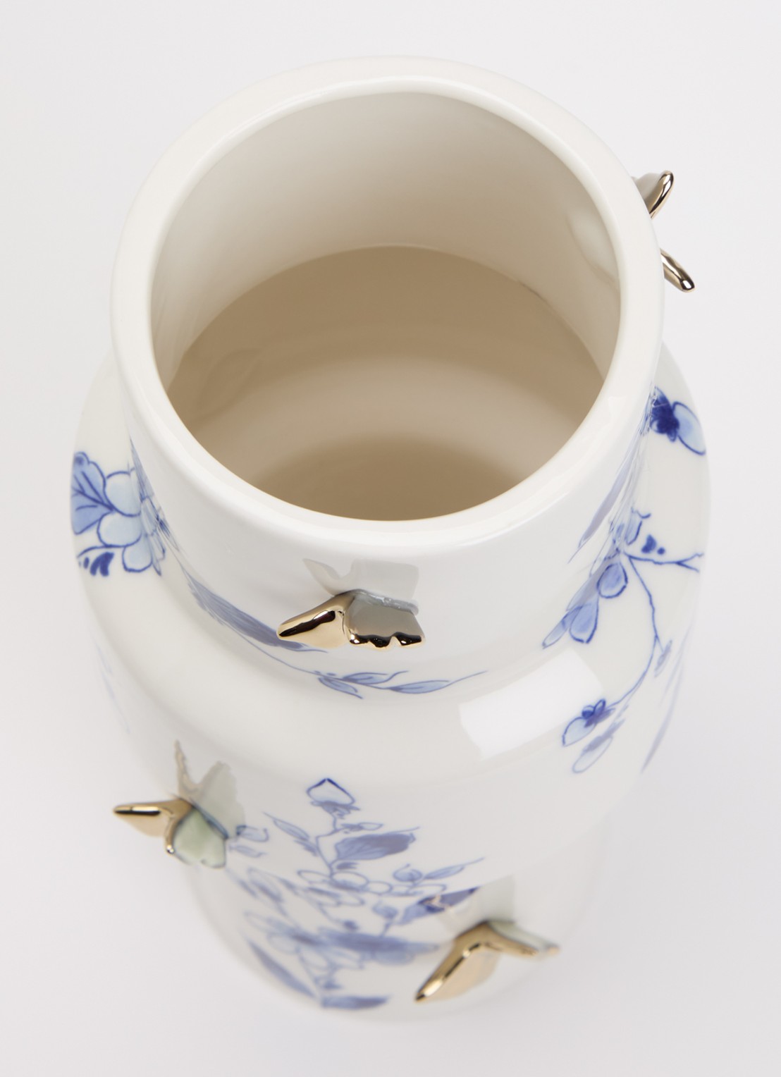 Heinen Delfts Blauw Vlindergoud 3D vaas 25 cm  - voorkant 2 blauw