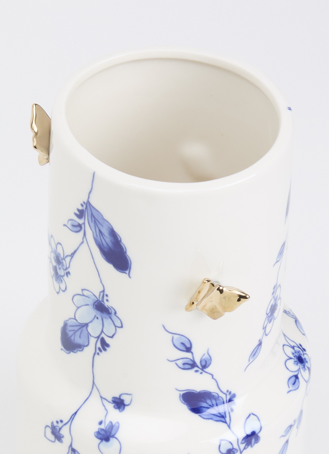 Heinen Delfts Blauw Vlindergoud vaas 21 cm  - detail 2 wit