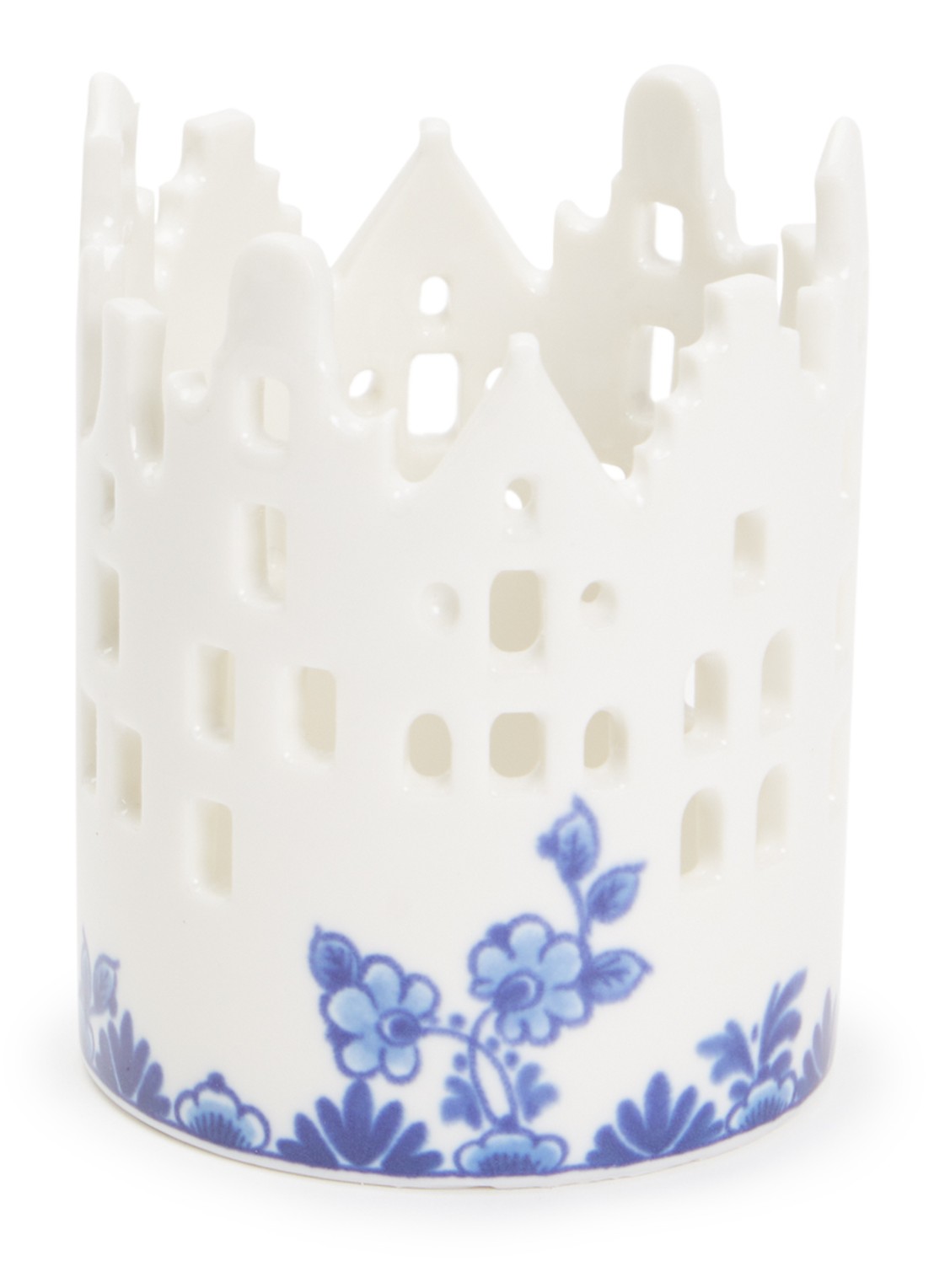 Heinen Delfts Blauw Waxinelichthouder 10 cm - voorkant multicolor