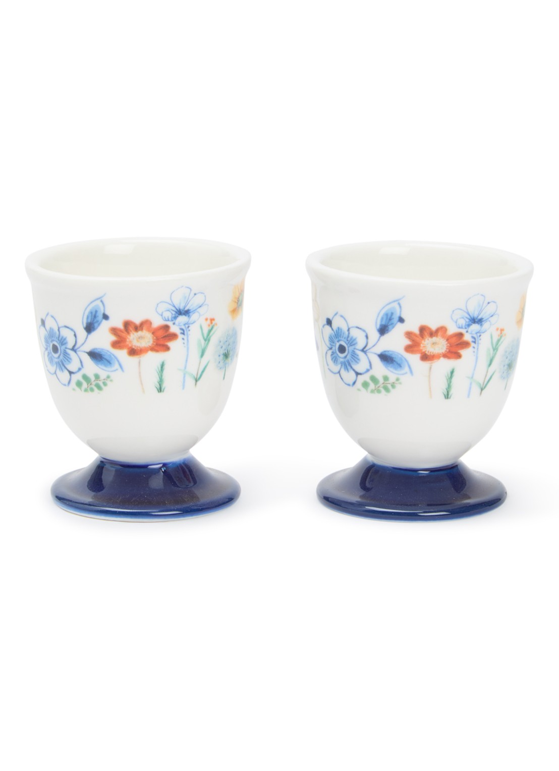 Heinen Delfts Blauw Wildbloemen eierdop 5 cm set van 2 - voorkant wit