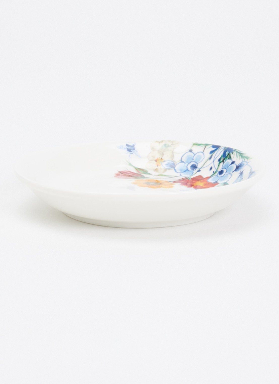 Heinen Delfts Blauw Wildbloemen gebaksbordje 12 cm - voorkant 2 wit