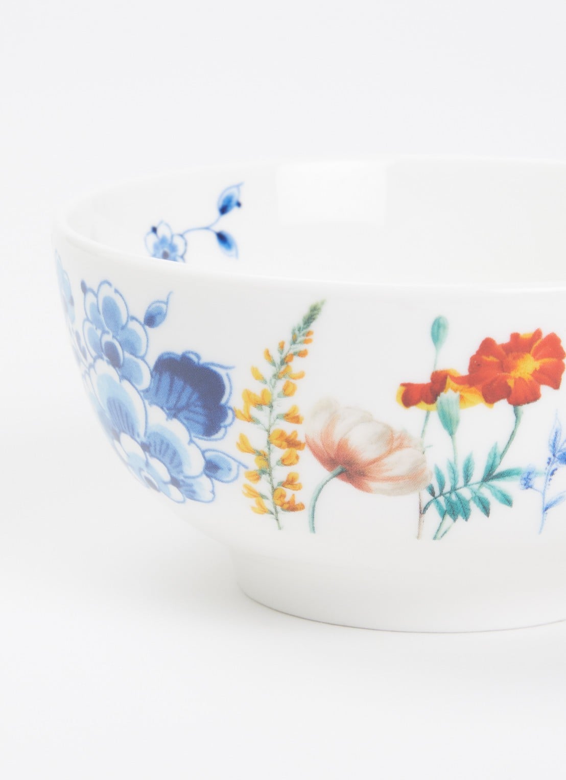 Heinen Delfts Blauw Wildbloemen kom 10 cm - detail wit