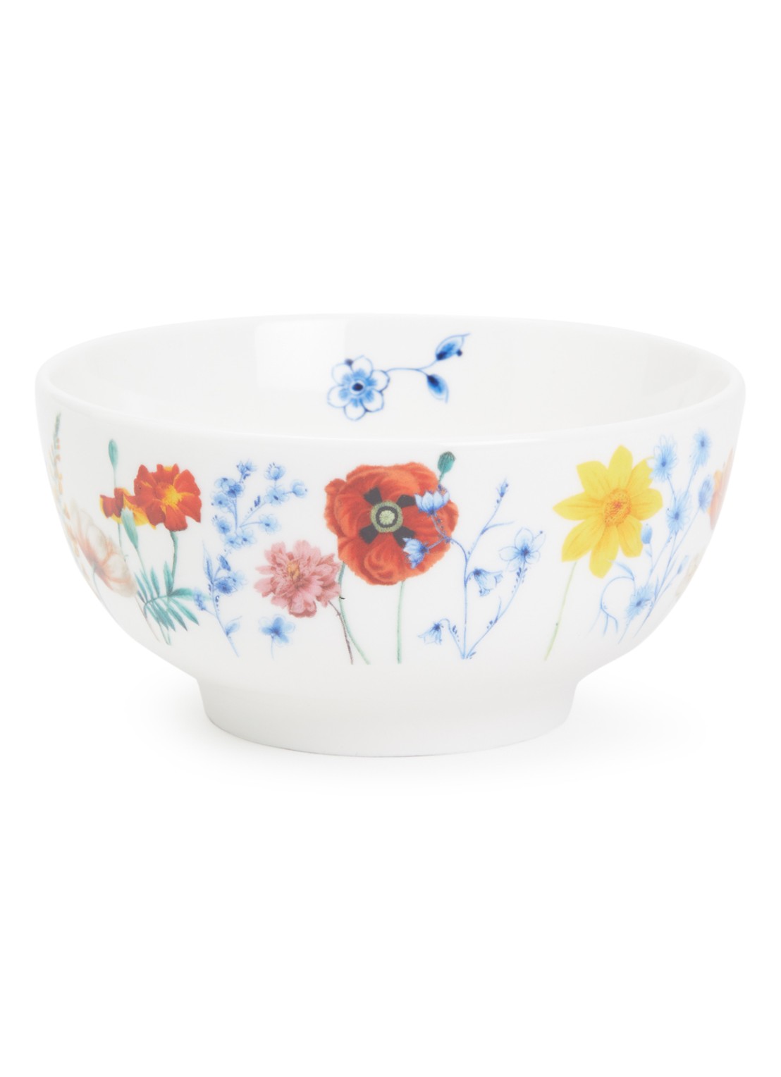 Heinen Delfts Blauw Wildbloemen kom 10 cm - voorkant 2 wit