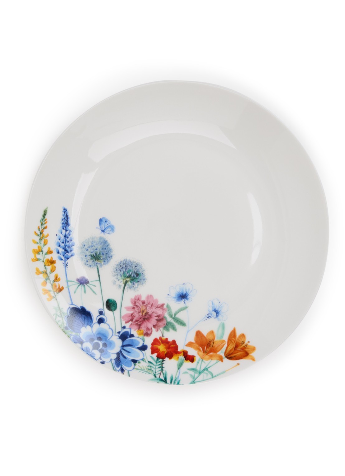 Heinen Delfts Blauw Wildbloemen ontbijtbord 20 cm - voorkant wit