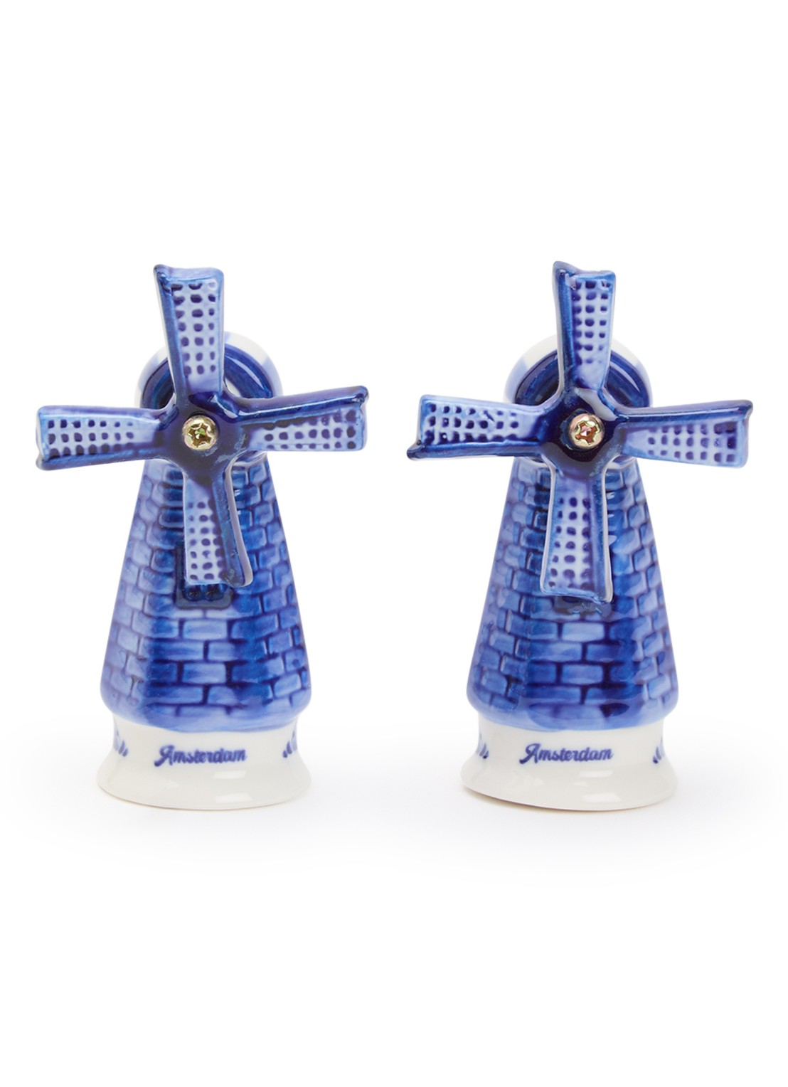 Heinen Delfts Blauw Windmolen peper- en zoutstel 2-delig 7 cm - voorkant donkerblauw