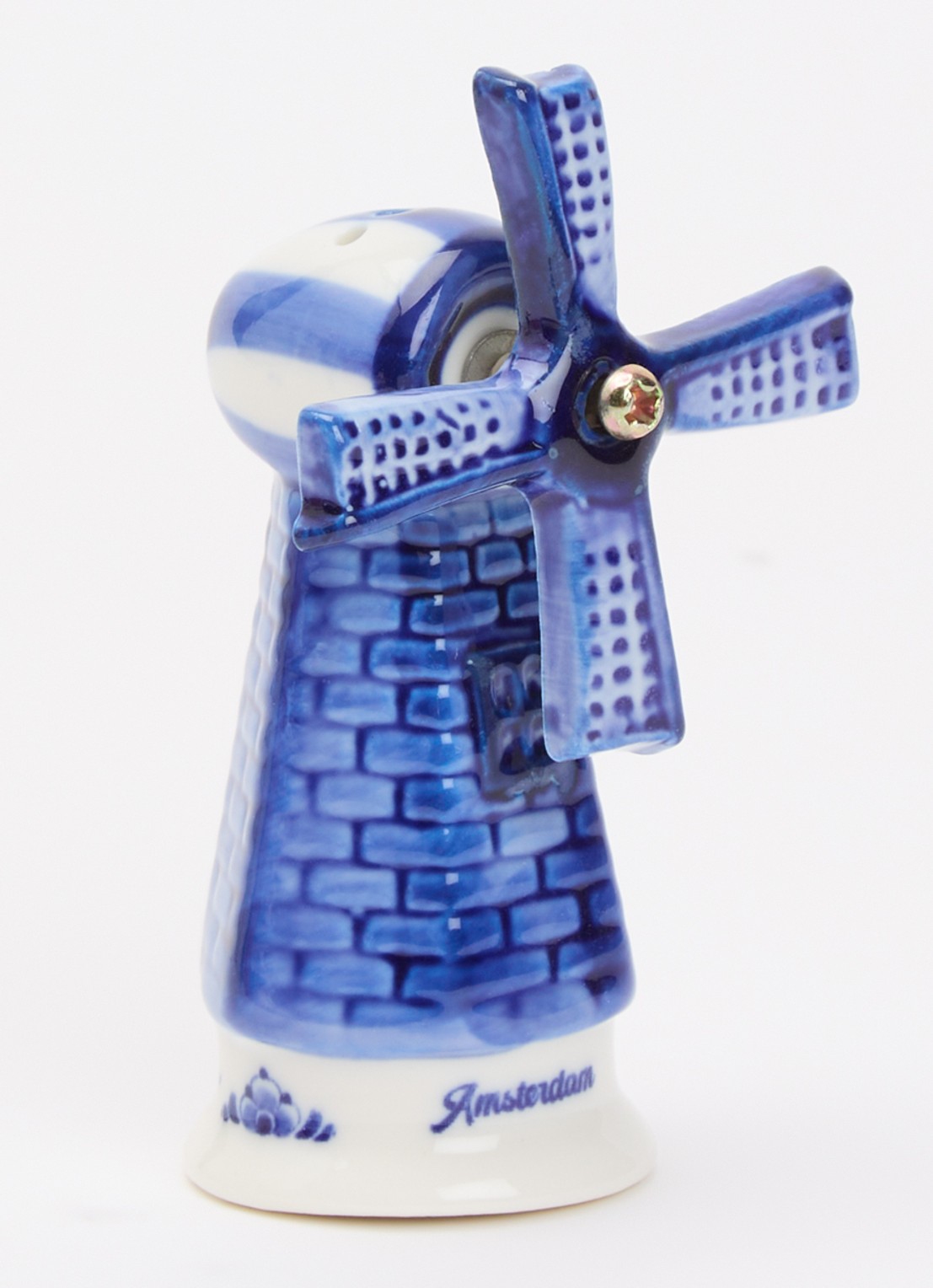 Heinen Delfts Blauw Windmolen peper- en zoutstel 2-delig 7 cm - voorkant 2 donkerblauw