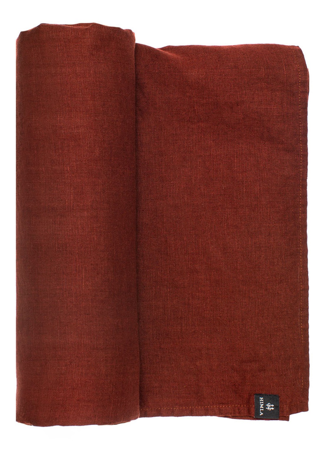 Himla Sunshne tafelkleed van linnen 330 x 145 cm - voorkant roodbruin