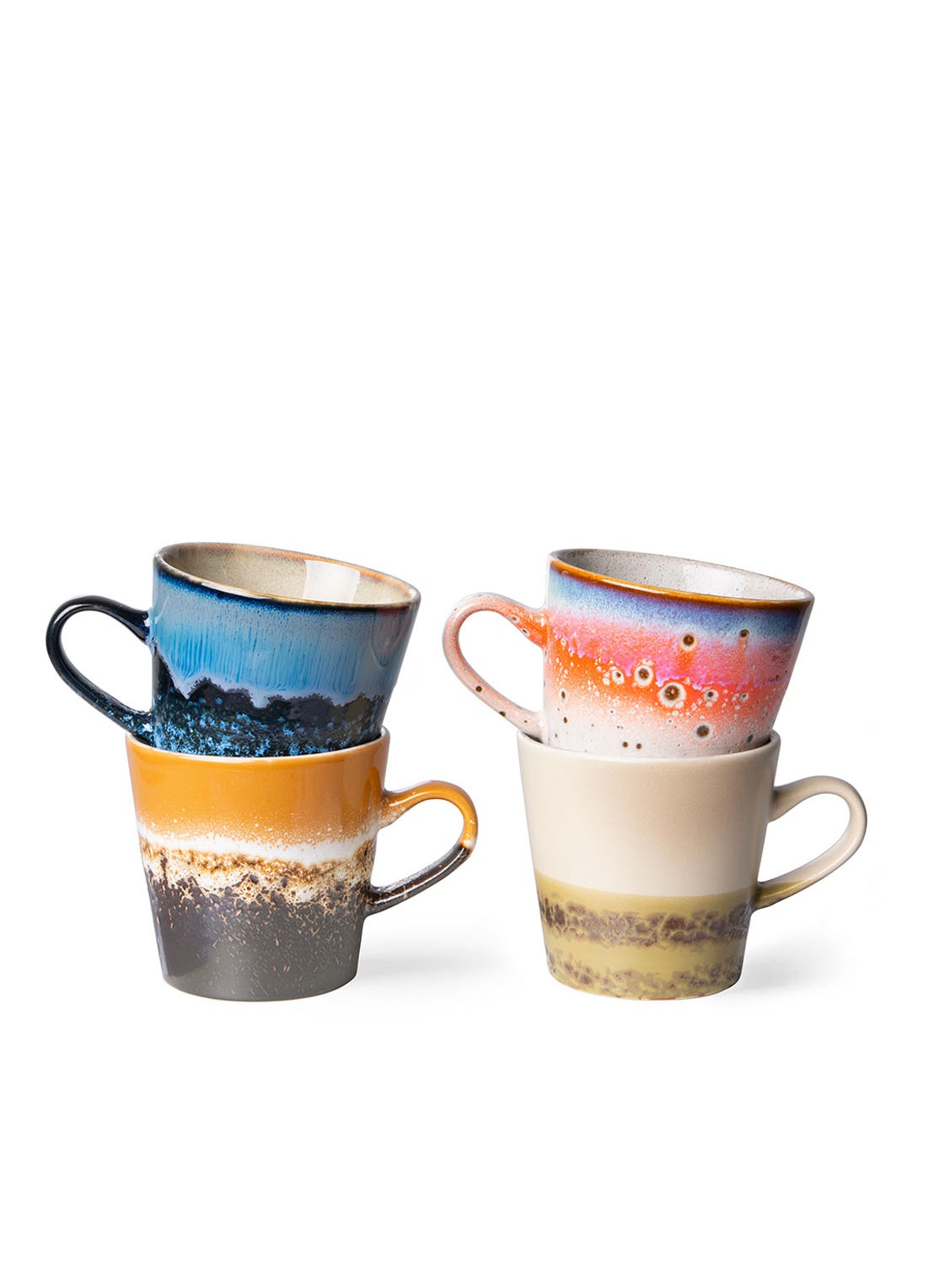 HKliving 70's Americano kopje 26 cl set van 4 - voorkant multicolor