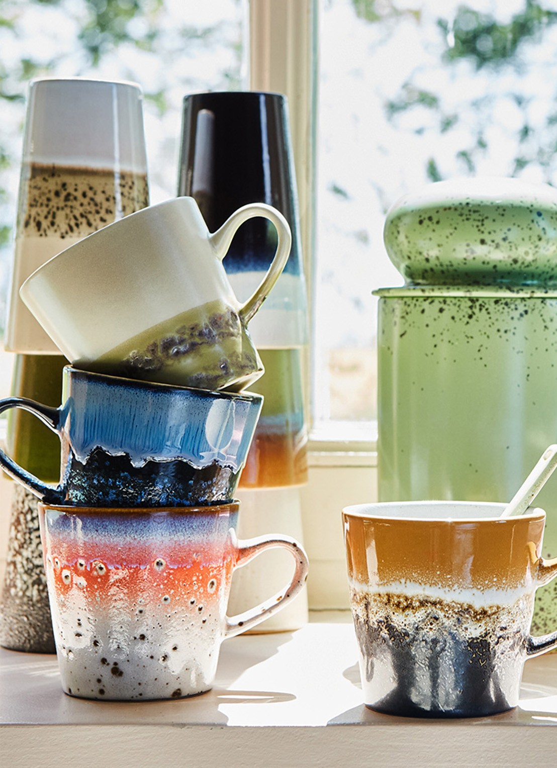 HKliving 70's Americano kopje 26 cl set van 4 - voorkant 2 multicolor
