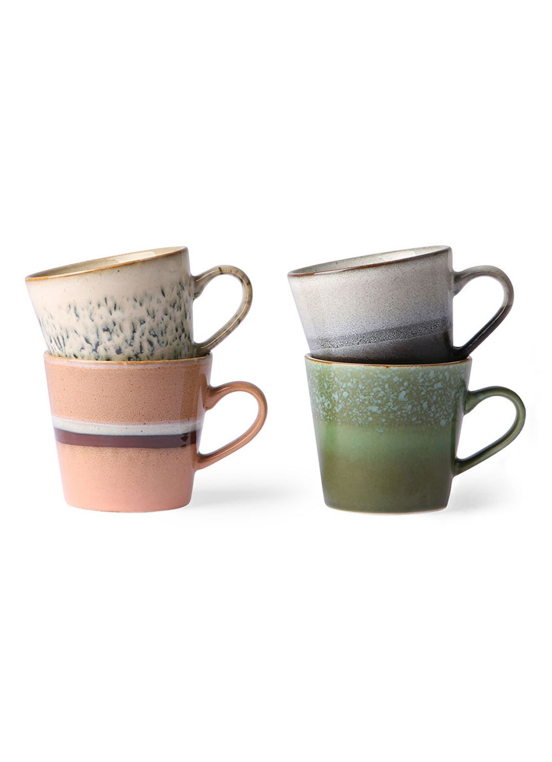 HKliving 70's cappuccino kop 30 cl set van 4 - detail 2 multicolor