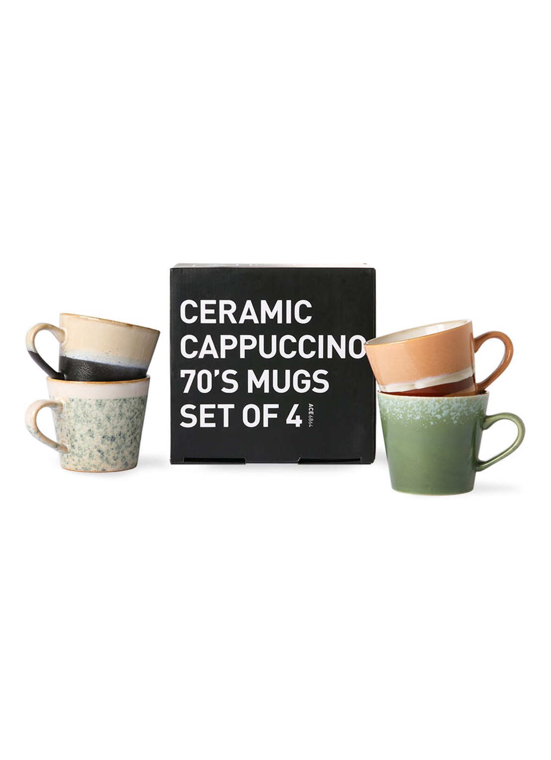 HKliving 70's cappuccino kop 30 cl set van 4 - detail 3 multicolor