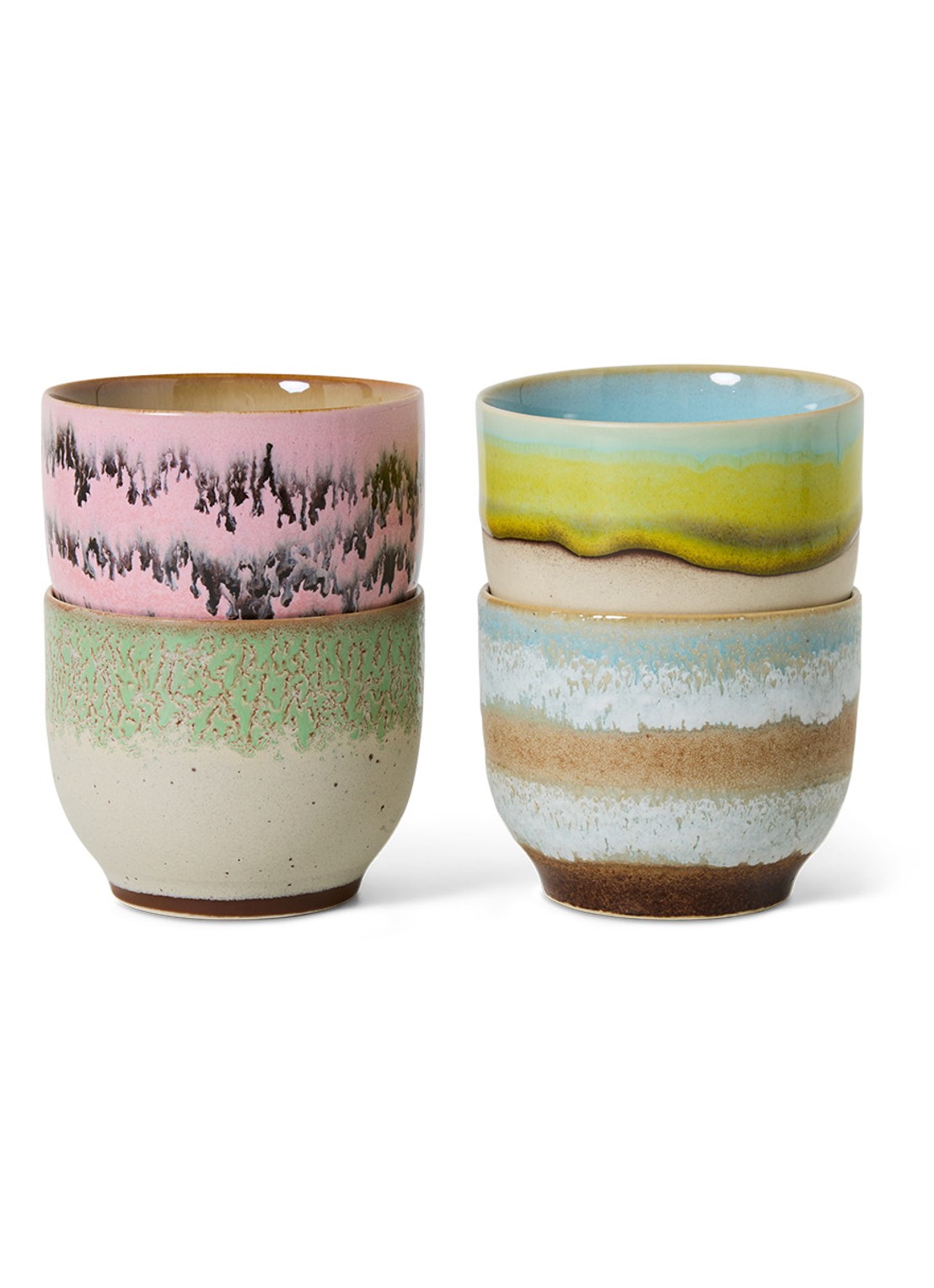 HKliving 70's Deco kopje 25 cl set van 4 - voorkant 5 multicolor