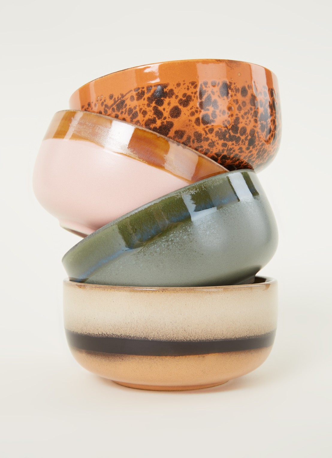HKliving 70's dessert bowl kom set van 4 - detail multicolor