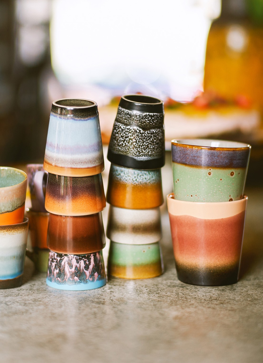 HKliving 70's Grounding koffiekopje 23 cl set van 6 - detail 3 multicolor