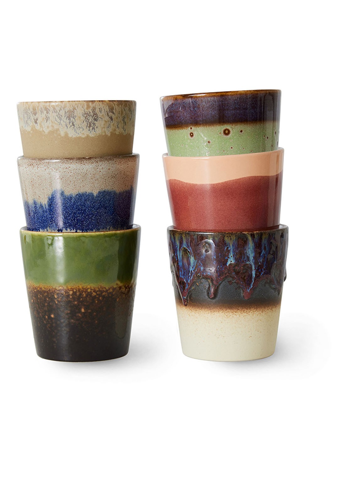HKliving 70's Grounding koffiekopje 23 cl set van 6 - voorkant 6 multicolor