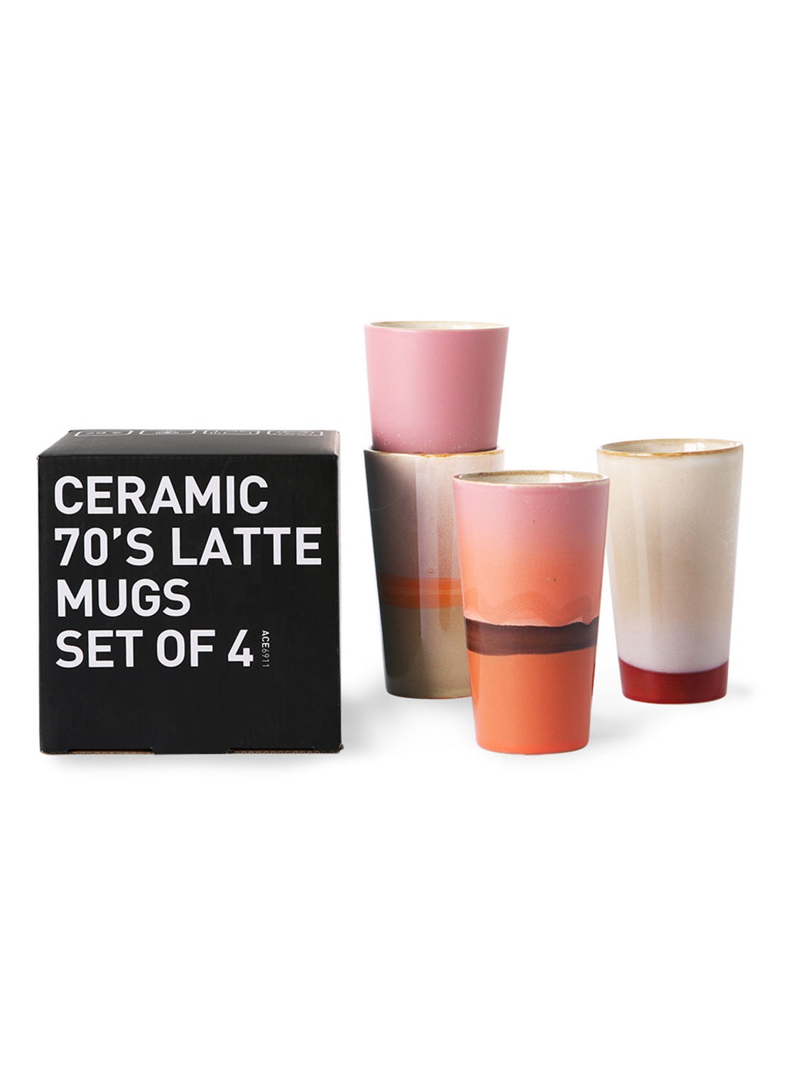 HKliving 70's Latte macchiato kopje 28 cl set van 4 - detail 5 roze