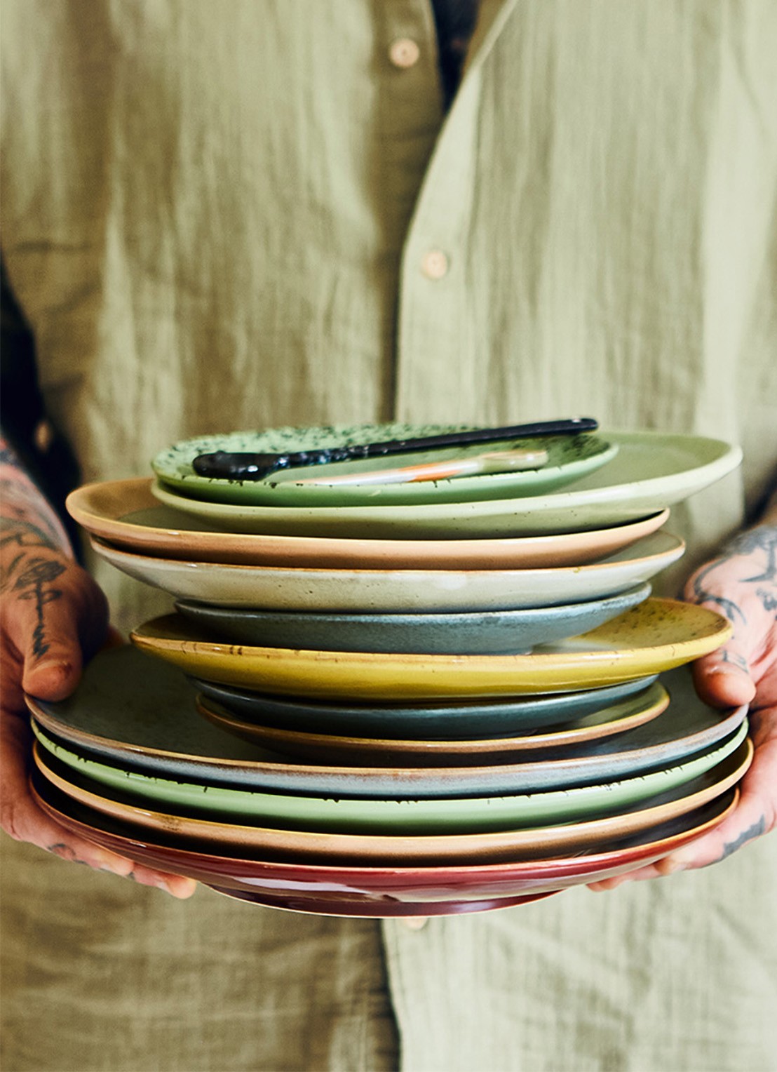 HKliving 70's Mineral dinerbord 29 cm set van 2 - detail 5 grijs