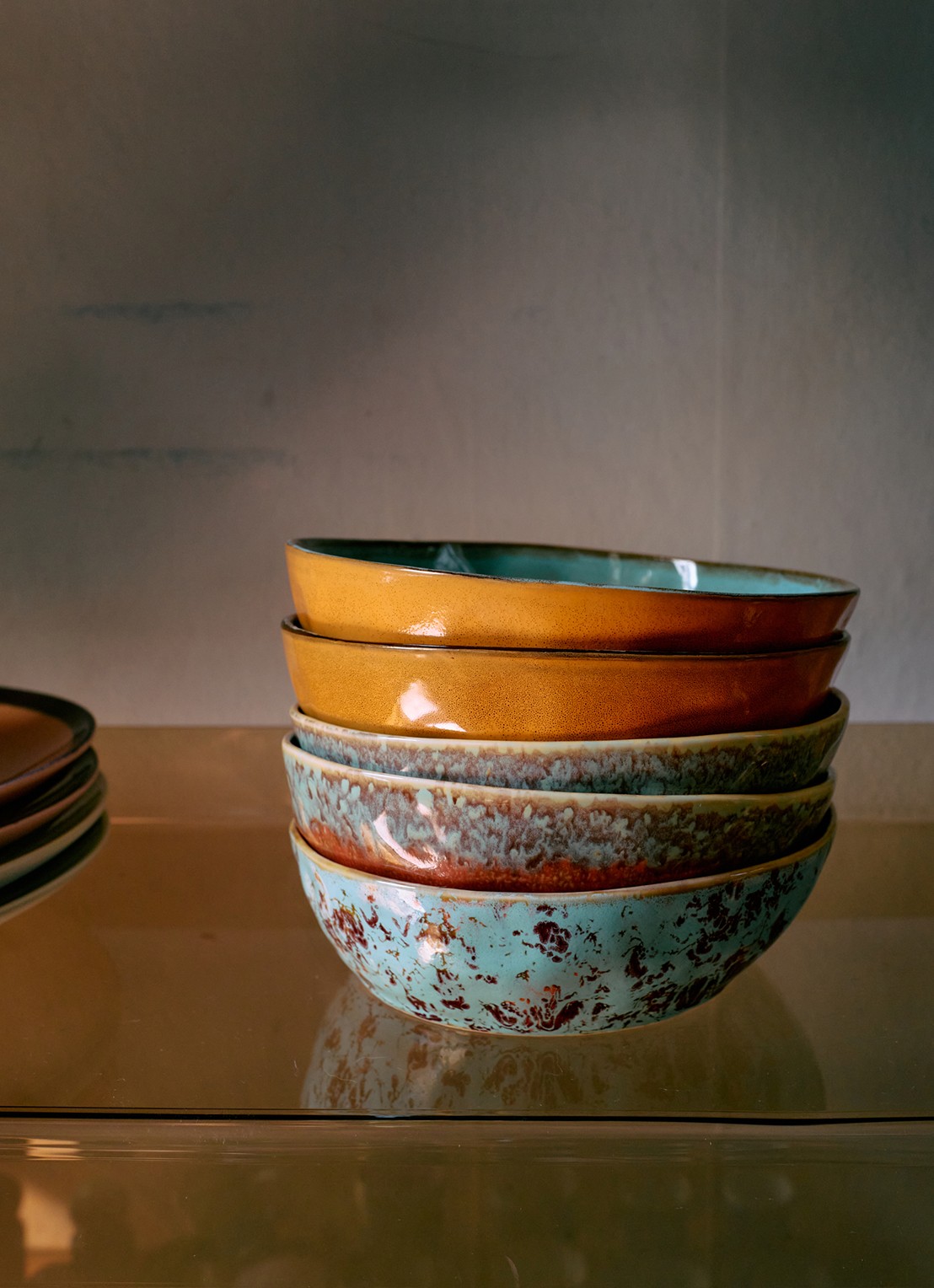 HKliving 70's Patina pastabord 18,7 cm set van 2 - voorkant 2 donkerblauw