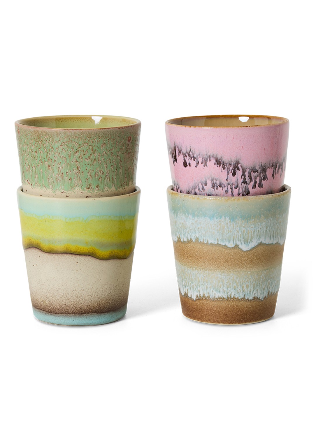 HKliving 70's Pop Art kopje 23 cl set van 4 - voorkant beige