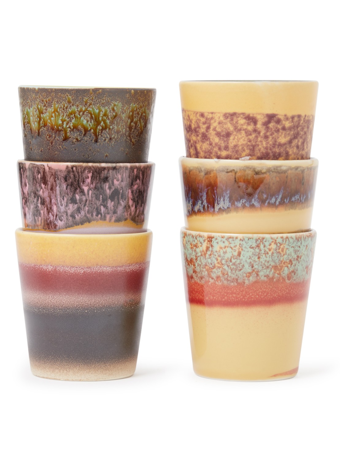HKliving 70's Valley koffiekopje 23 cl set van 6 - voorkant multicolor