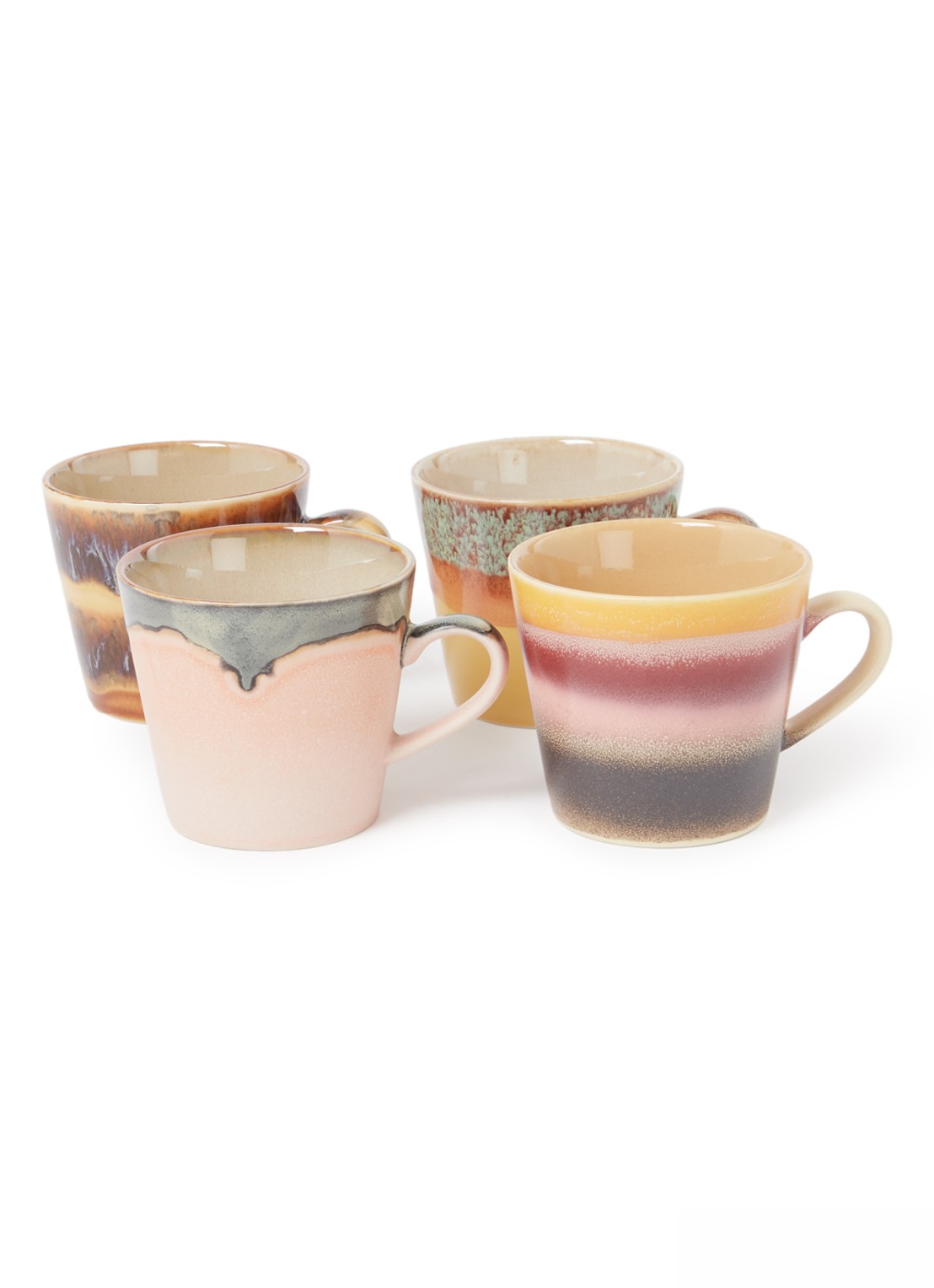 HKliving 70's Vista kop 30 cl set van 4 - voorkant multicolor